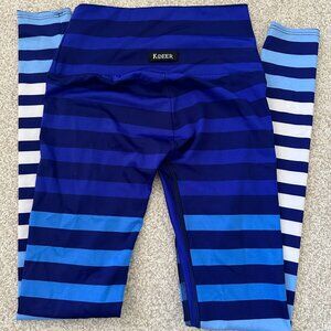 K-DEER‎ Ombre Blue White Stripe Leggings Women's Size Medium